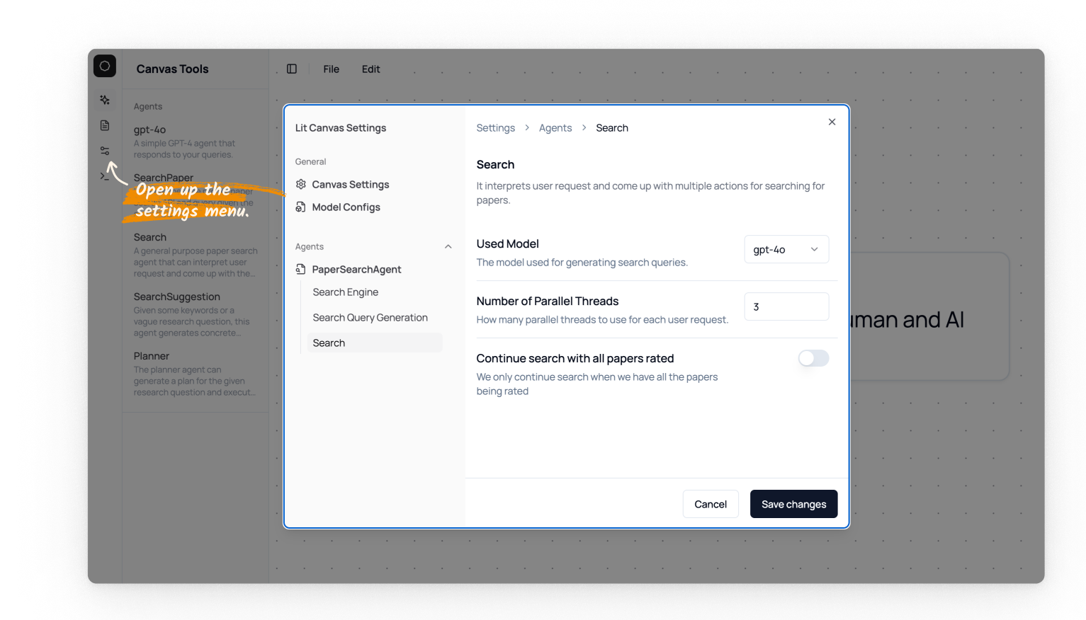 A screenshot of agent configuration.