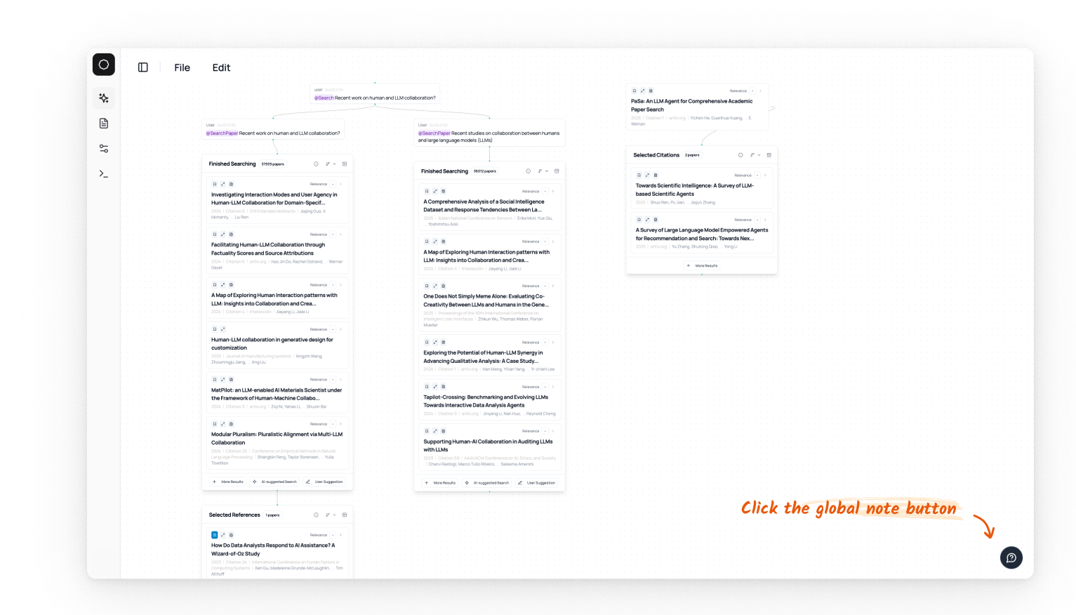 Open note in the canvas